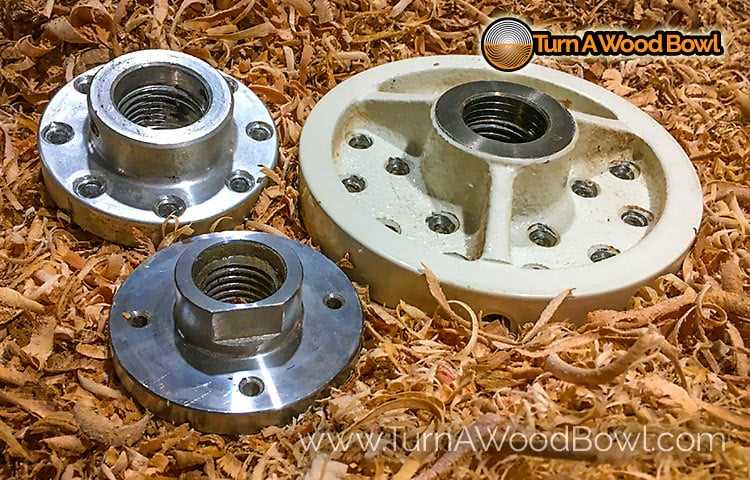 Recommended screw sizes for different lathe faceplate dimensions